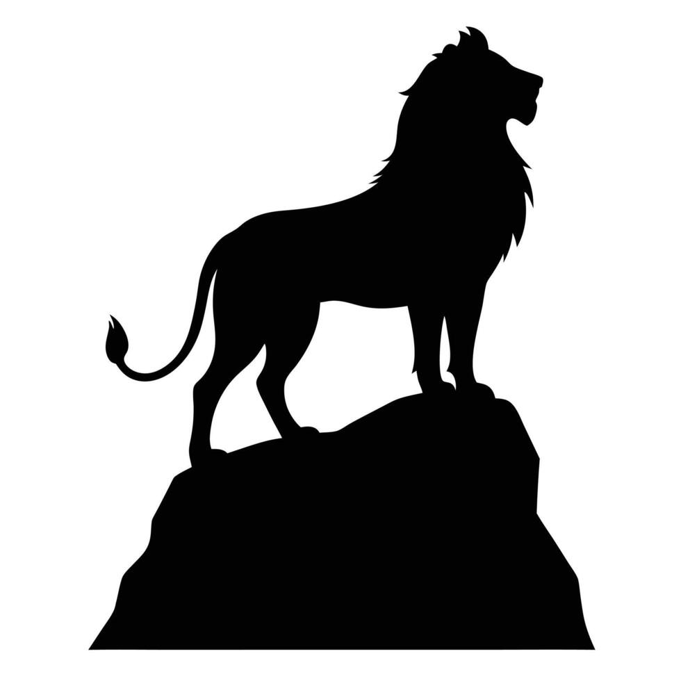 Lion Silhouette on Rocky Outcrop in White Scene vector