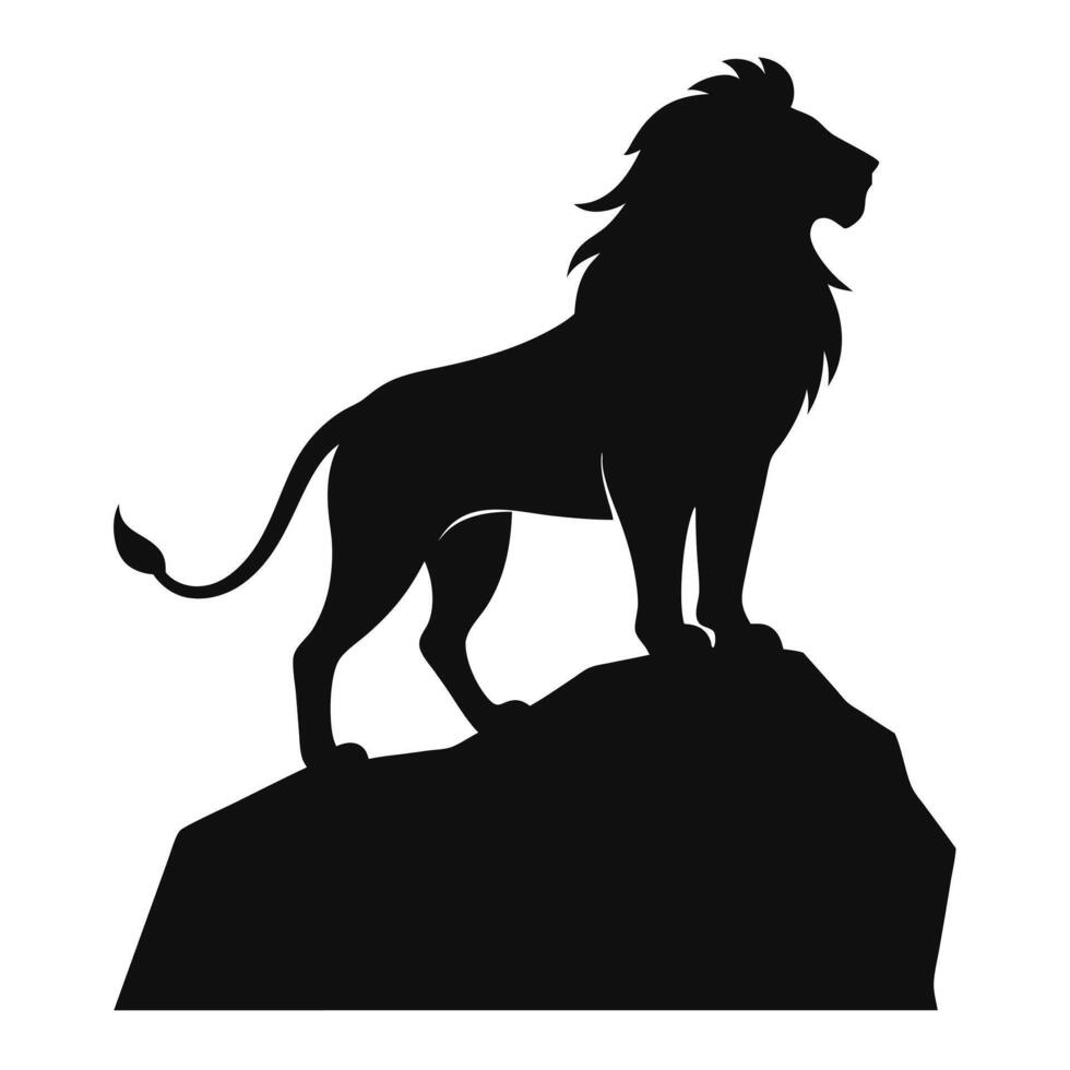 Proud Lion Silhouette on Isolated Rock Background vector