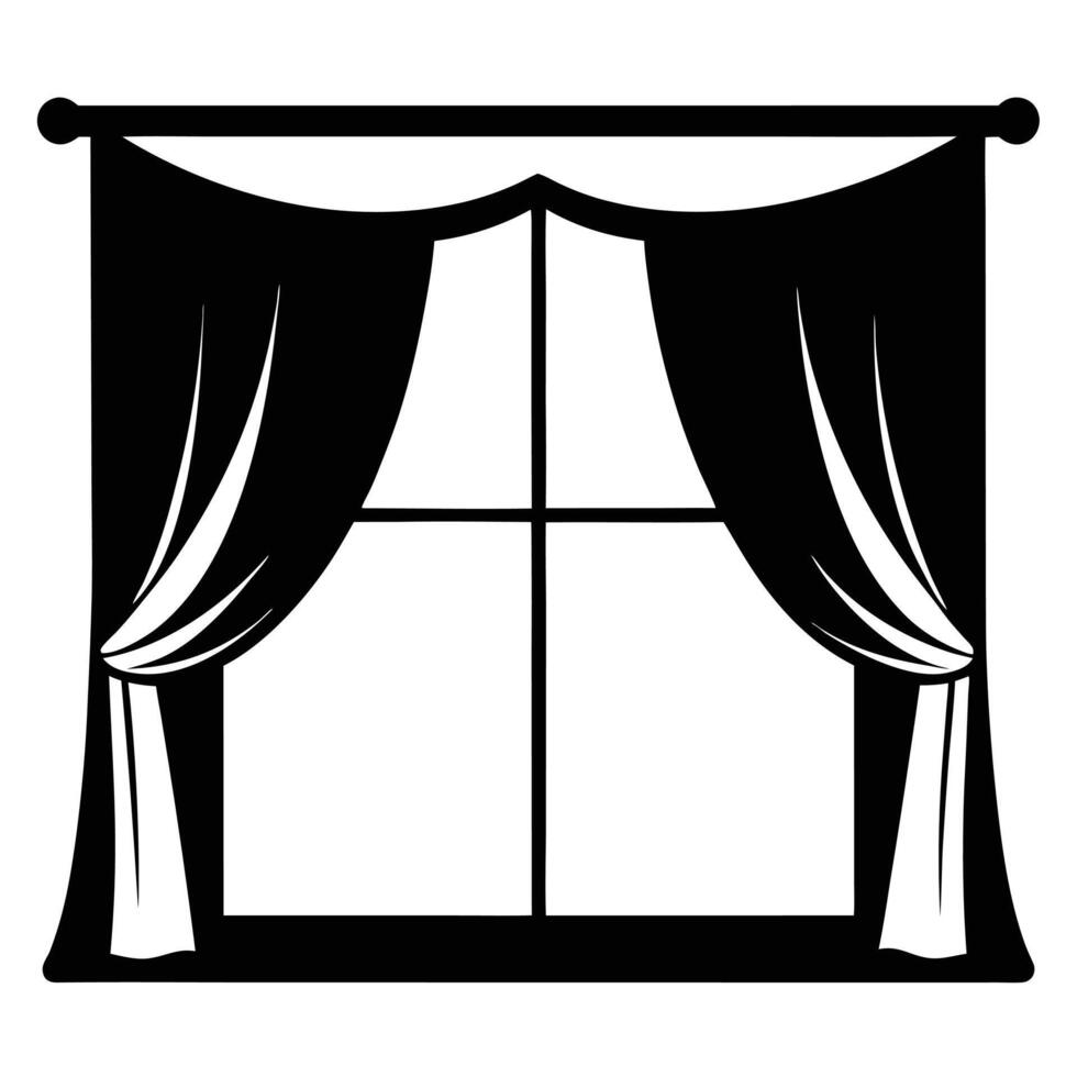 Elegant Window with Curtains in Monochrome Illustration vector