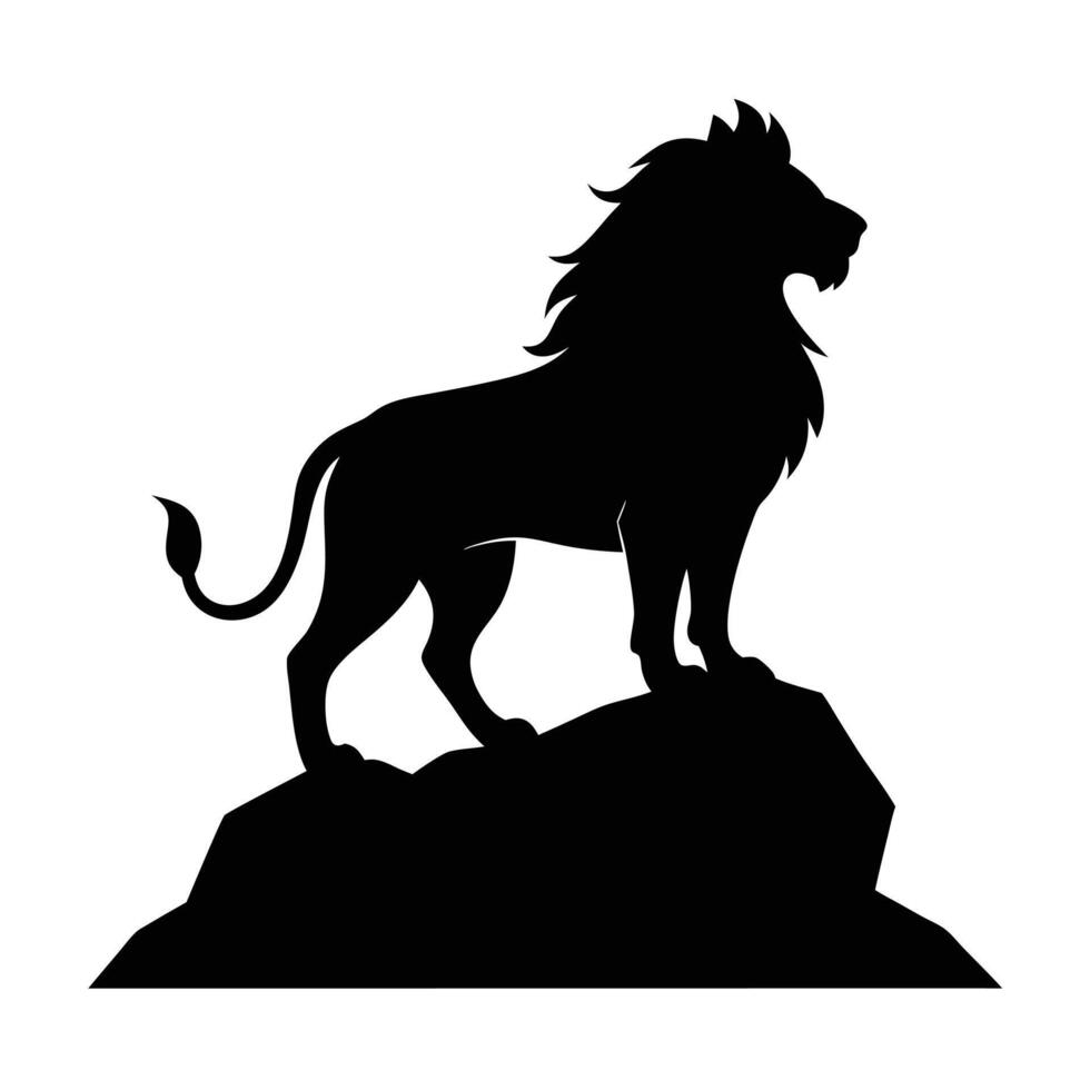 Lion Standing Proud on Rock Formation Silhouette vector