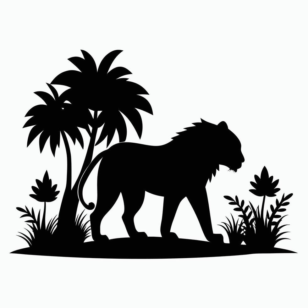 Majestic Lion Walking in Tropical Jungle with Palm Trees vector