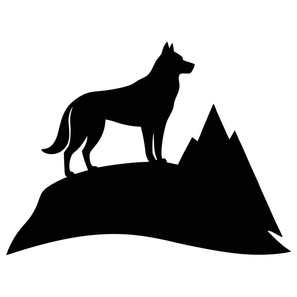 Majestic Wolf Silhouette on Mountain Landscape vector