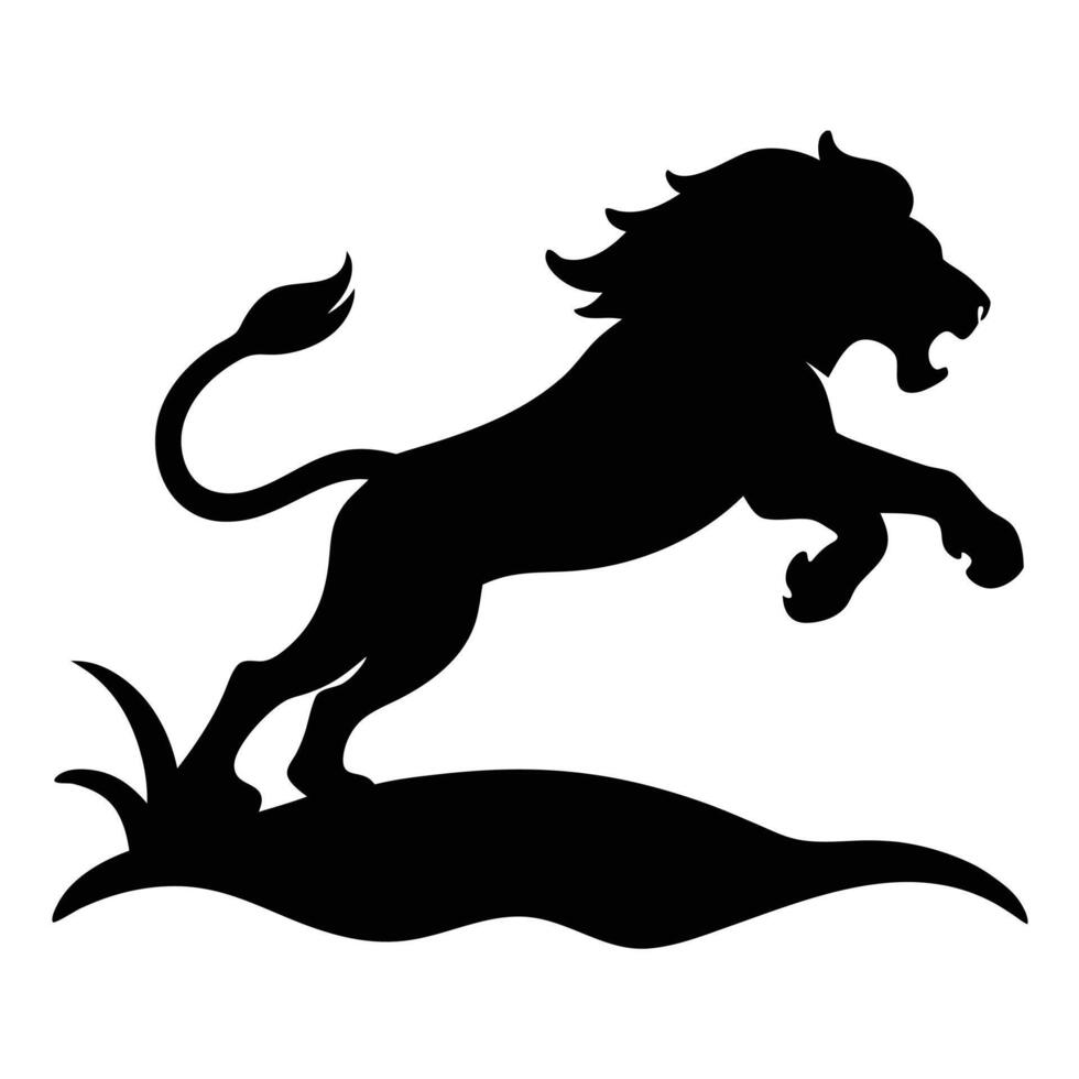 Leaping Lion Silhouette Depicting Power and Motion vector
