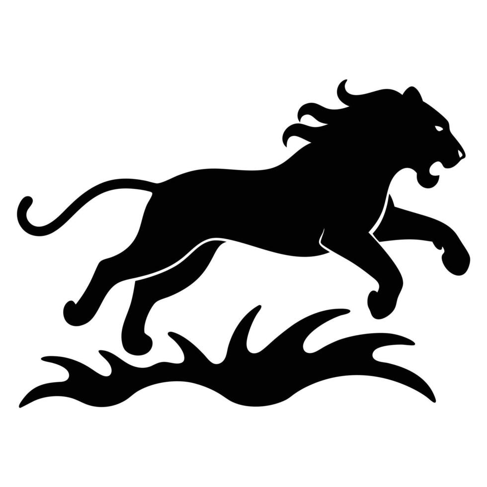 Leaping Lioness with Floral Element Silhouette vector