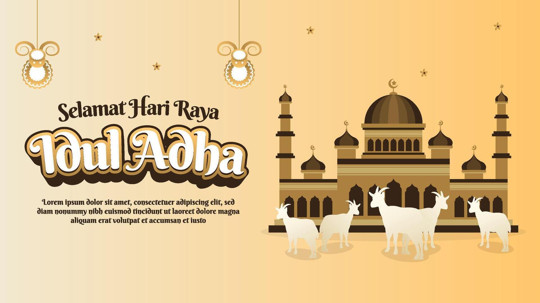 Eid al-Adha Greeting Card with Mosque and Goats vector
