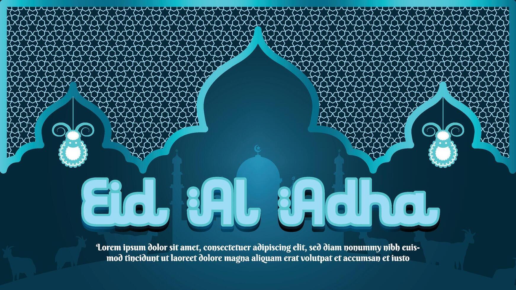 Eid al-Adha Illustration with Mosque Silhouette and Lanterns vector