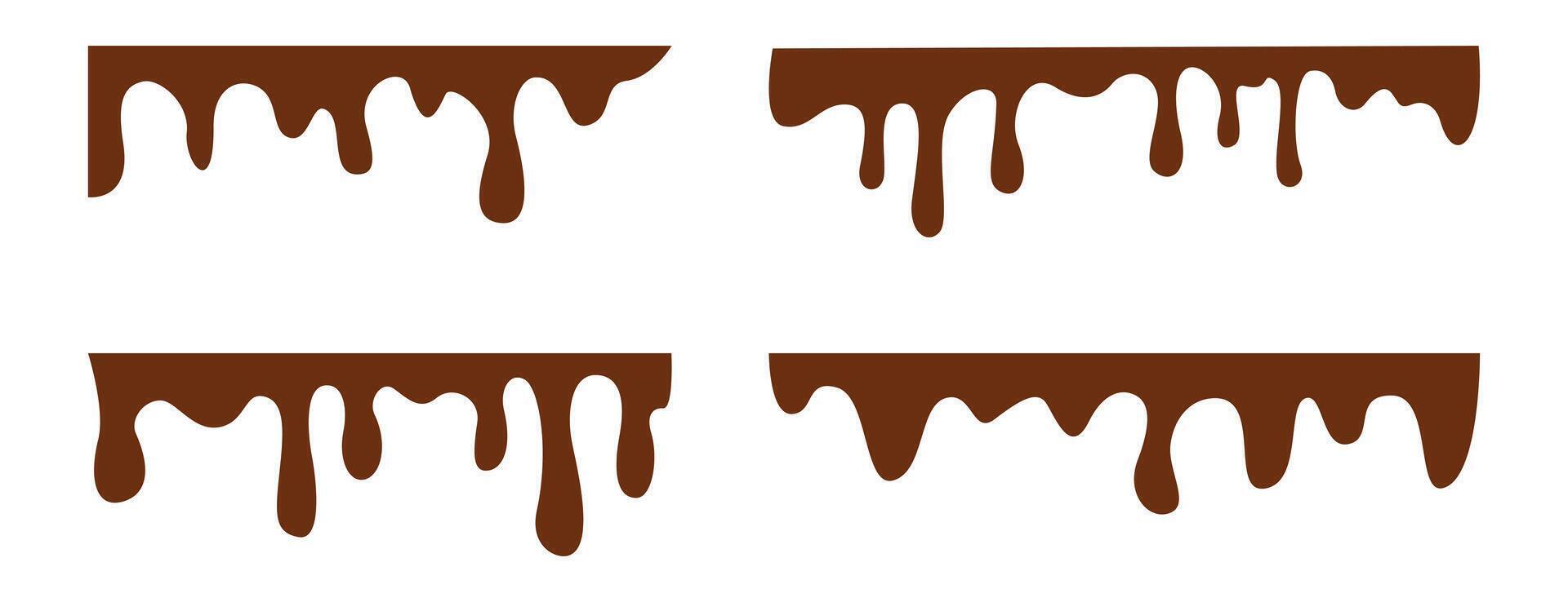 Melted chocolate drips background. Melt chocolate liquid flowing. Spilled, drop, leak. illustration vector