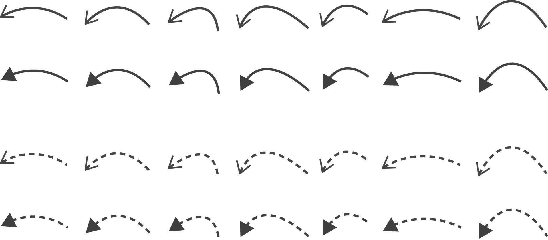 Elegant arrow icon set. Hand drawn arrow collection. Curved arrows. exchange icons. presentation and education vector