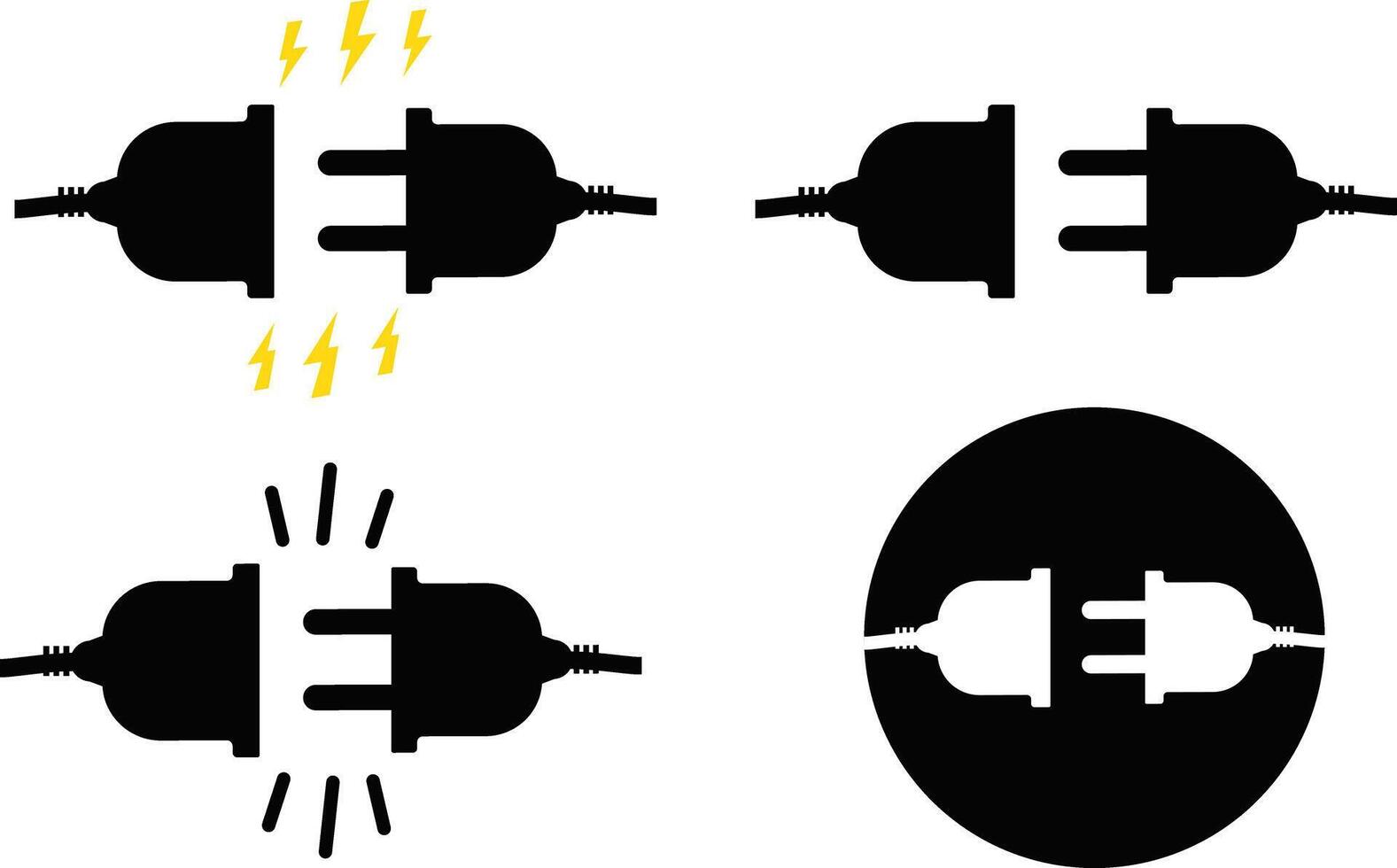 electricity plug icons. thunderbolt lightning icons. Connection and disconnection concept with wire. Electric plug sign. Phone charge technology concept vector