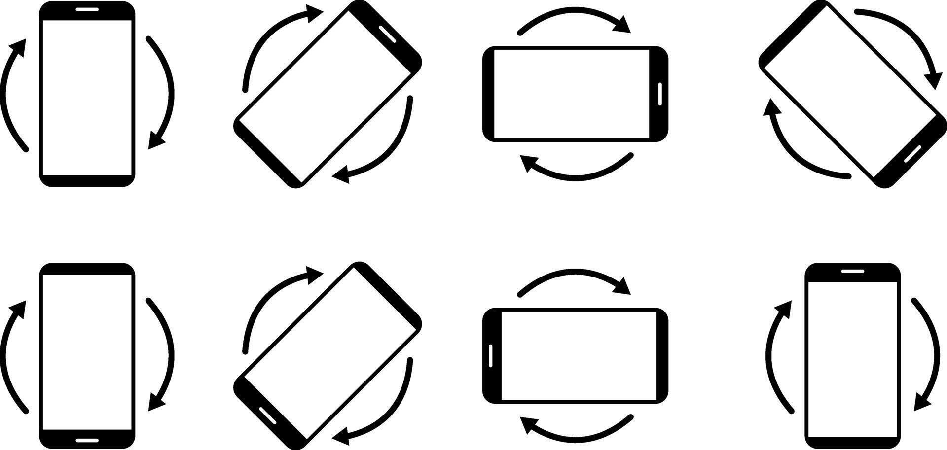 Rotate Mobile phone icon set. Rotate smartphone icon. Device rotation symbol. Rotate Mobile phone. Turn your device sign vector