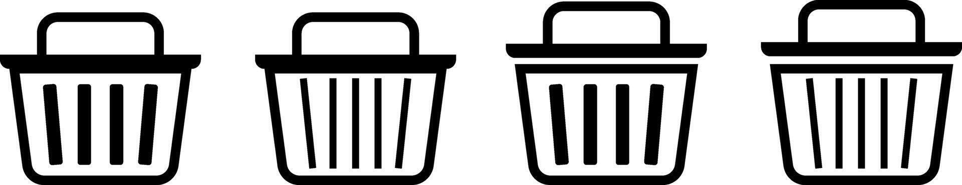 Shopping basket icon set. Agriculture grocery bin. buy and sale symbol. Full and empty shopping cart. shopping experience. Retail affection vector