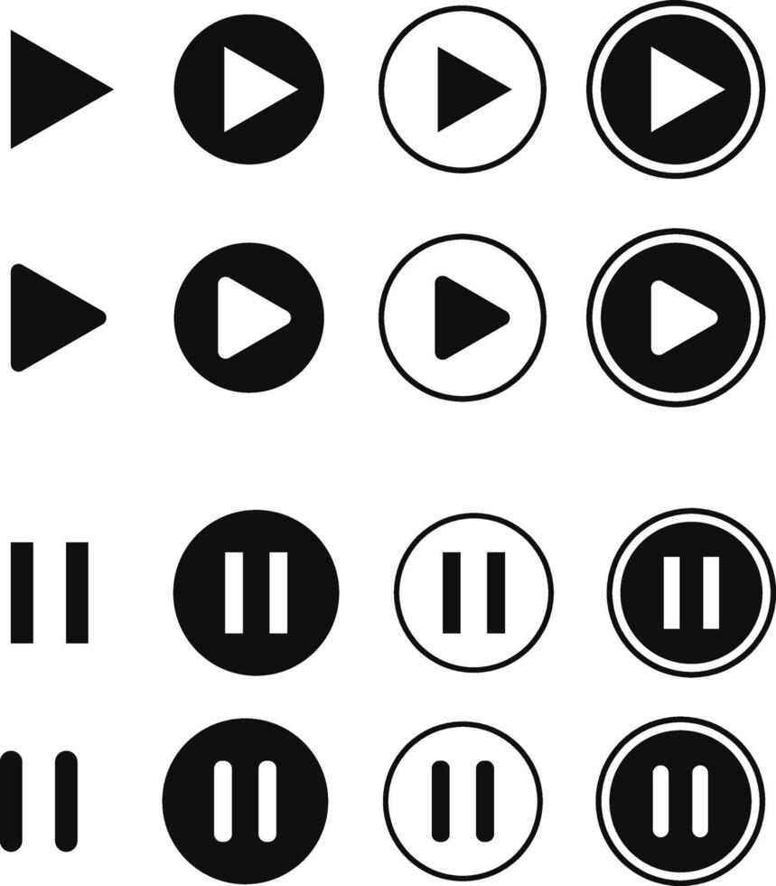 Play buttons icon set. Social media elements. Digital player monochrome progress bar for music. Audio media player widget buttons vector