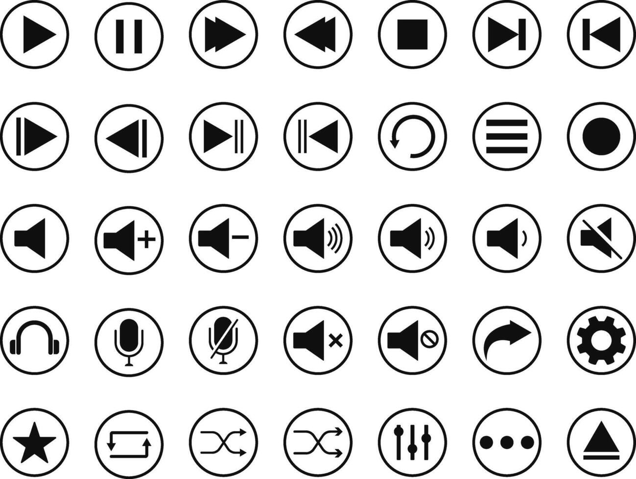 media player button icon set. Play buttons sign. Social media elements. Digital player monochrome progress bar for music. vector