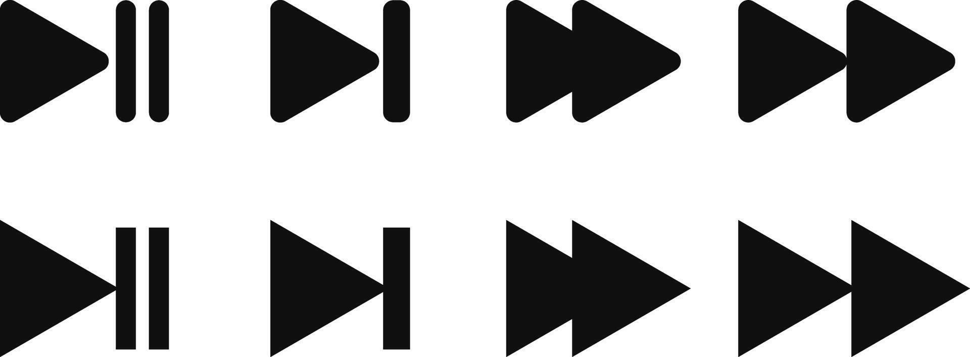 Forward icons. Skip player icons. Next round button. multimedia symbols. media player buttons vector