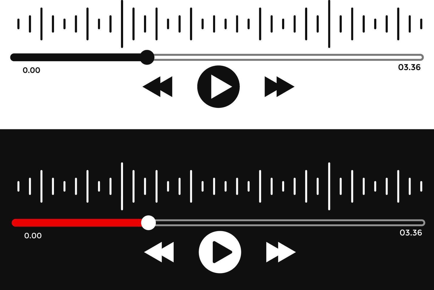 Music play interface icons. Online broadcasting. social media interface. playback progress. Multimedia player template vector
