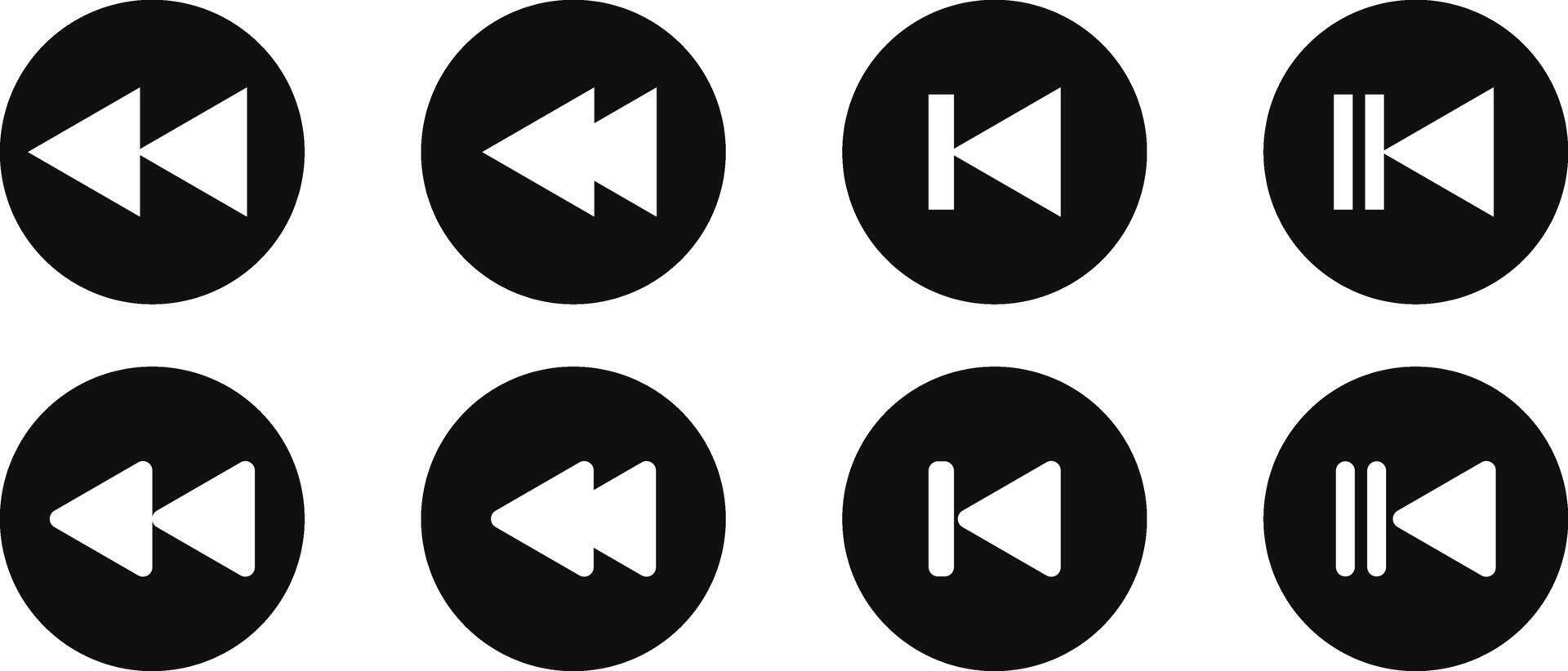 Skip backward button icon. Button previous skip icon. Back track web sign. Media player. Rewind symbol. skip previous vector