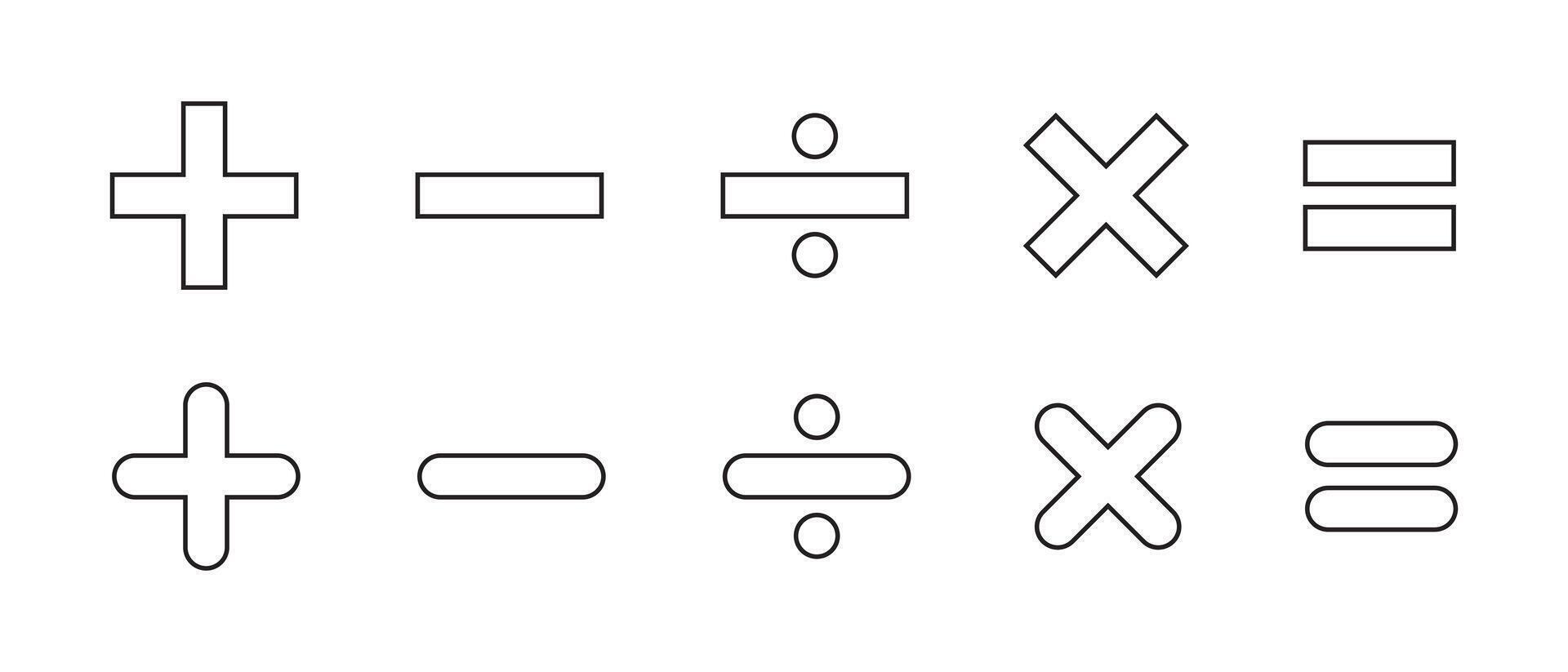 Basic math symbols outline icon. Addition, subtraction, division, multiplication, and equation sign. Editable stroke vector