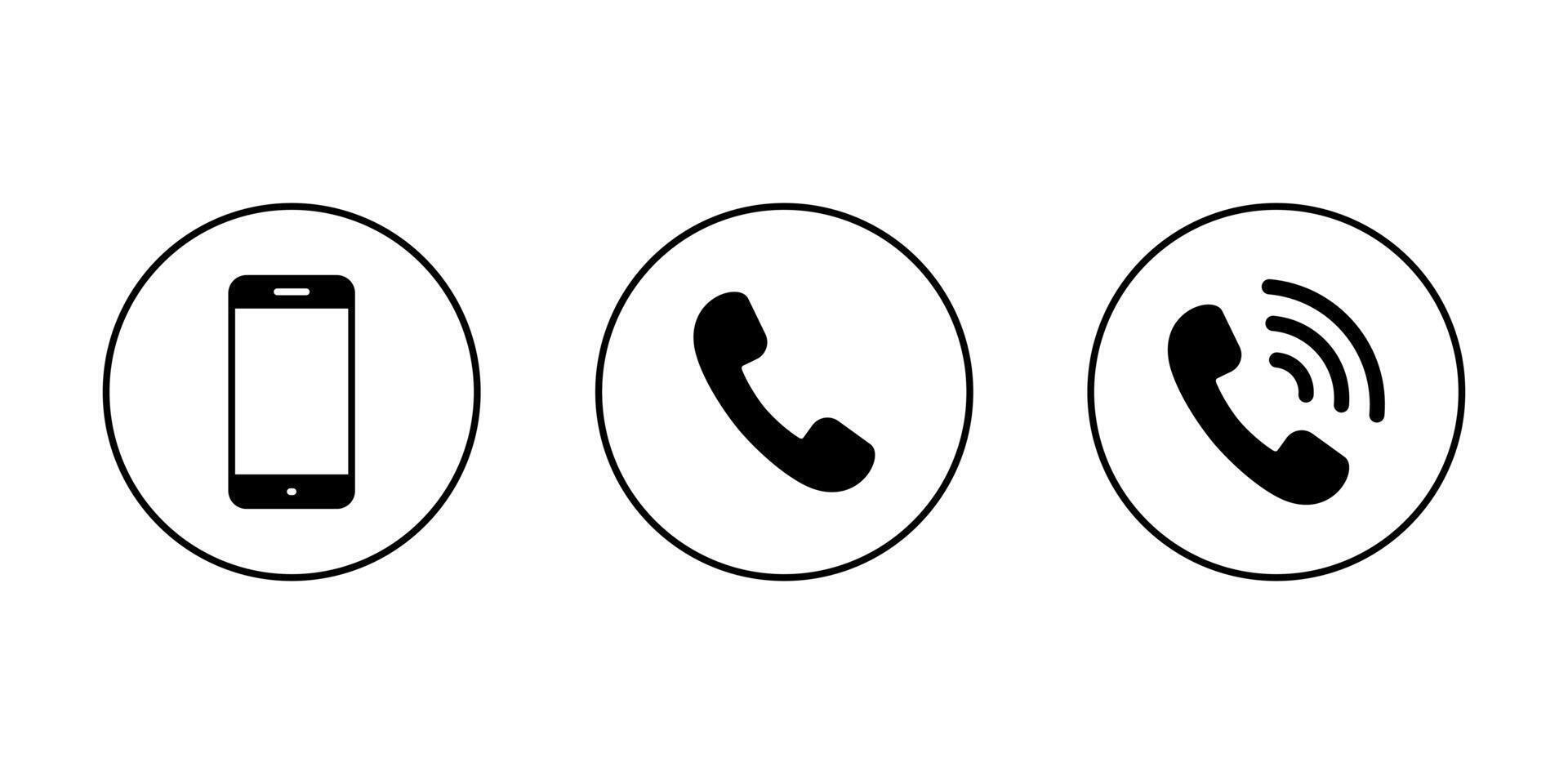 Mobile phone and telephone icon on circle line. Call communication sign symbol vector