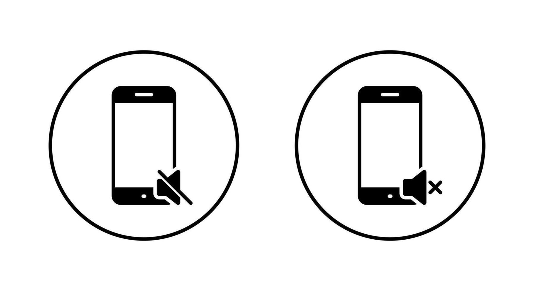 Silent mode phone icon on circle line. Mute smartphone sign symbol vector
