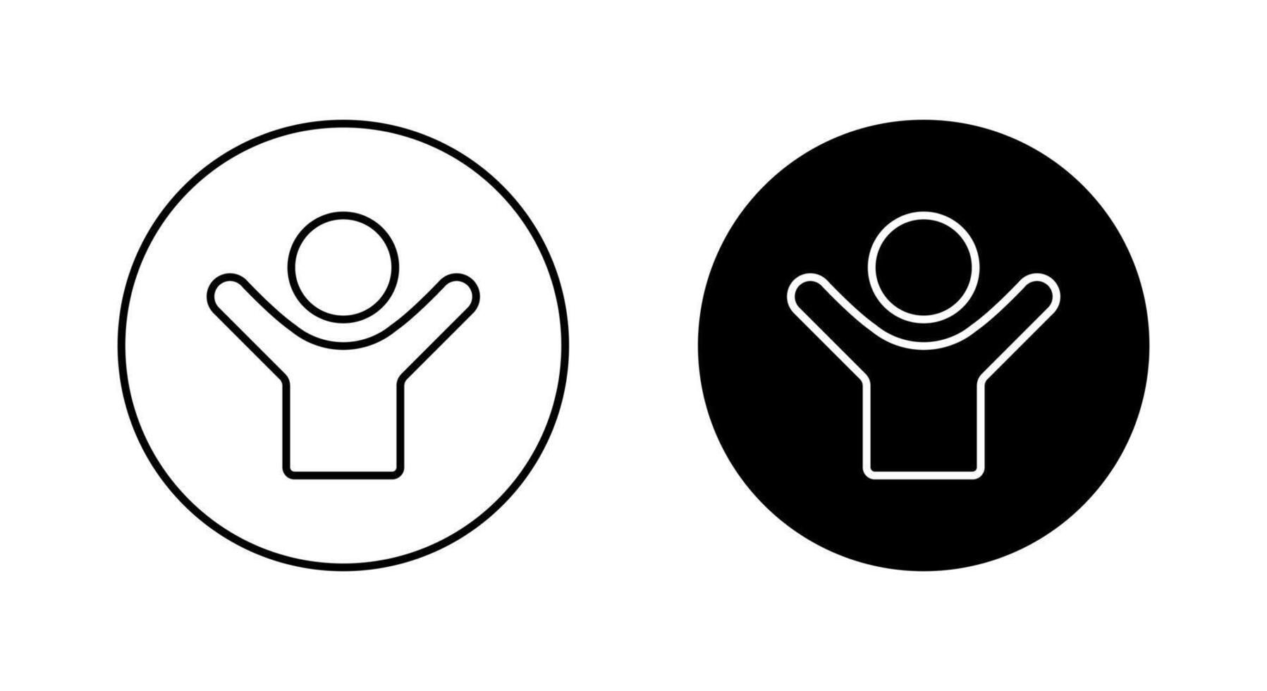 Hands up human outline icon on circle line. Support, participation, and positive expression sign symbol vector