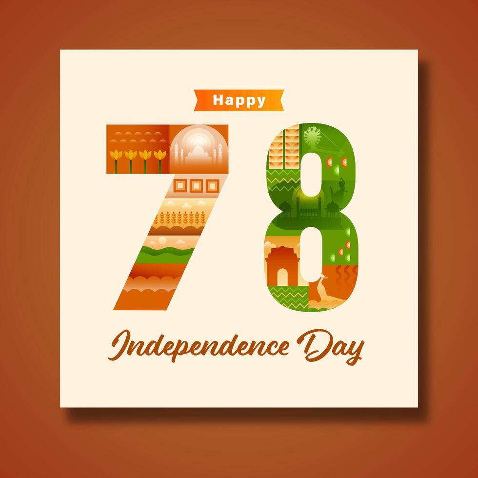 Seventy Eight 78 Years of Independence Day with Showing Indian Culture and Heritage over Background. vector