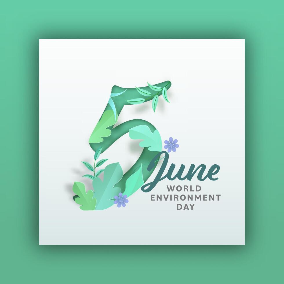 World Environment Day Text Decorated with Green Leaves and Flowers Design vector
