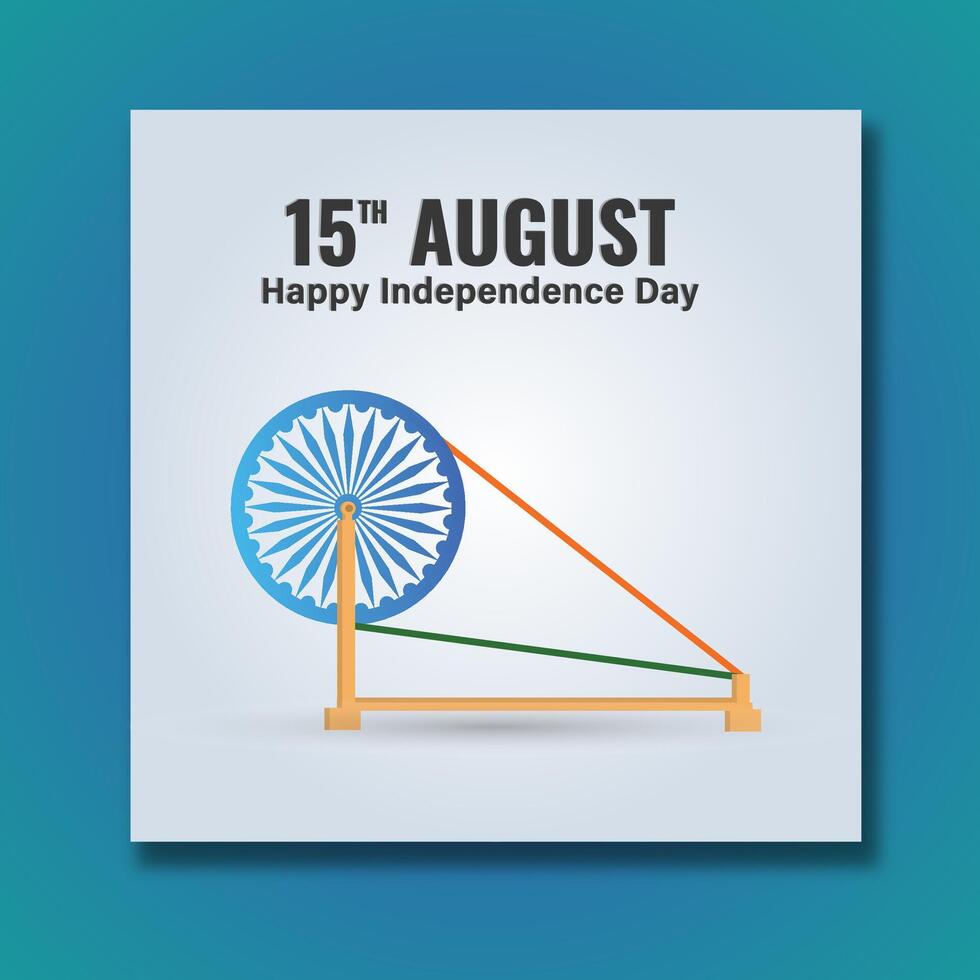 15th August, Happy Independence Day Poster Design with Spinning Ashoka Wheel Illustration for Celebration Concept vector