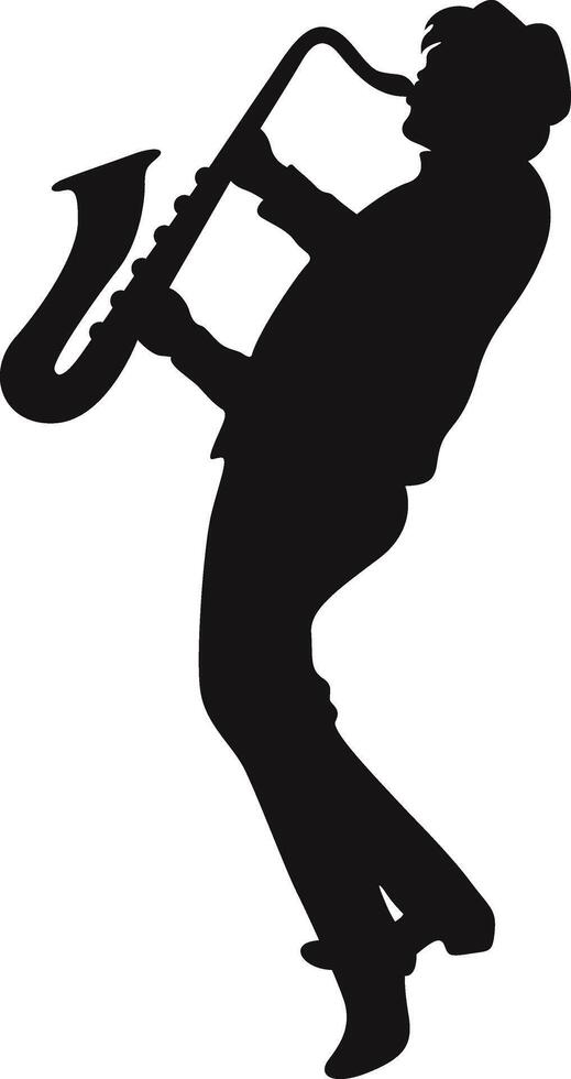 Silhouette of Male Jazz Musician Playing Saxophone, Isolated on White Background vector
