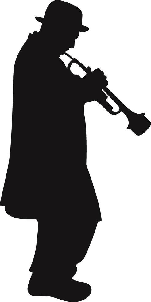 Silhouette of Man Jazz Musician Playing Trumpet. vector