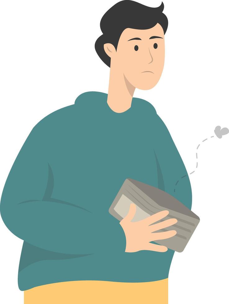 Confused Man Holding Empty Wallet vector