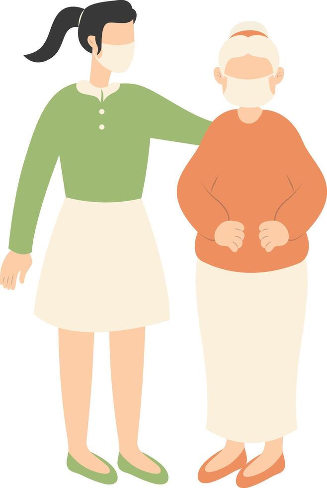 Volunteers Character with Old People. Care and Helping. vector