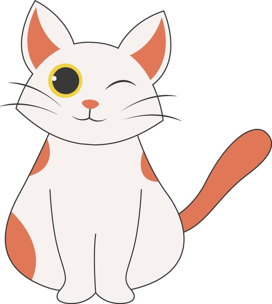 Cute Cat Character on White Background. vector