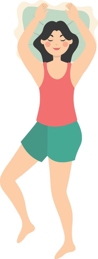 Woman Sleeping Position Illustration in Cartoon Shape. vector