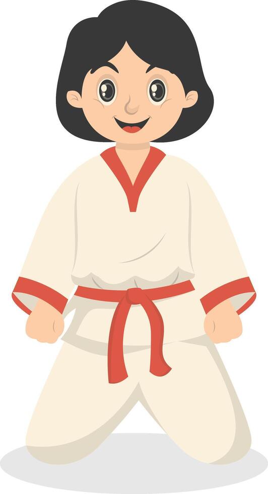Taekwondo Girl Character with Cute Pose Design. vector