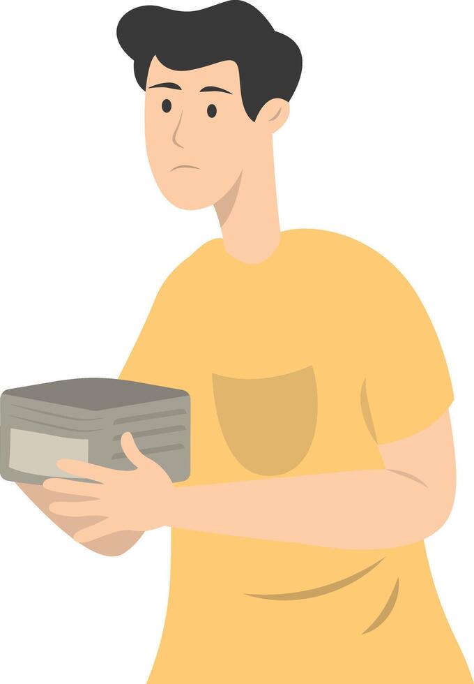 Confused Man Holding Empty Wallet on White Background. vector