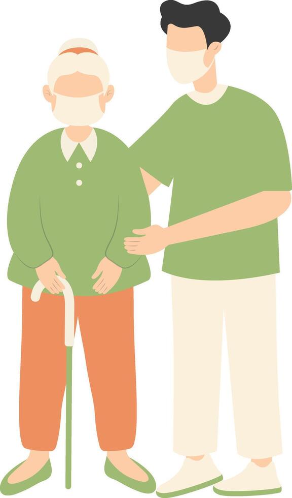 Volunteers Character with Old People, Isolated Cartoon Illustration. vector