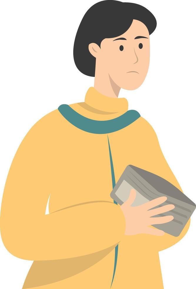 Confused Man Holding Empty Wallet Isolated on White Background vector