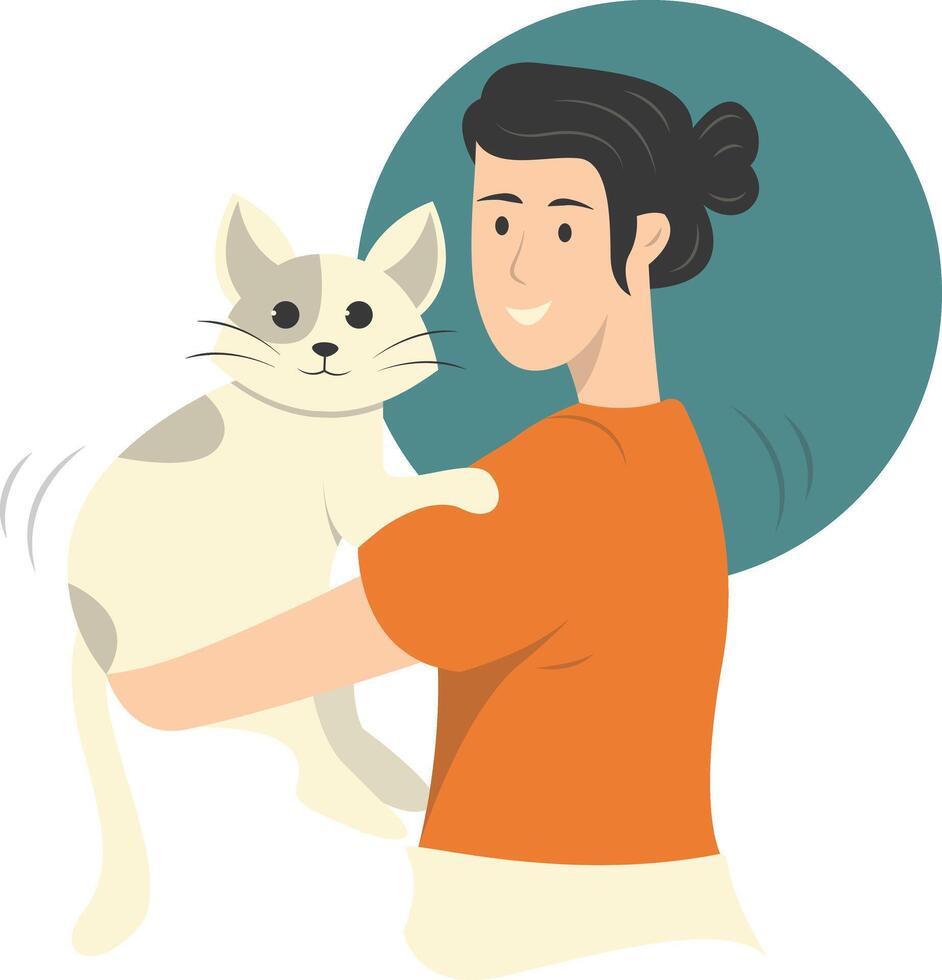Woman Holding Cute Cat Illustration on White Background vector