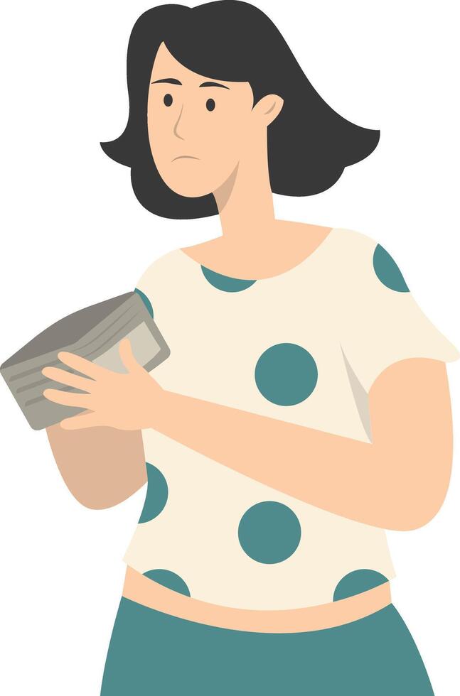 Confused Woman Holding Empty Wallet Isolated on White Background, vector