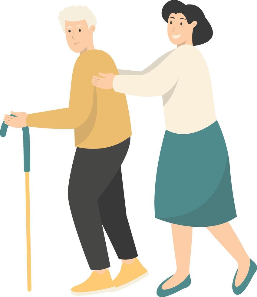 Volunteers Character with Old People, Isolated Flat Illustration vector