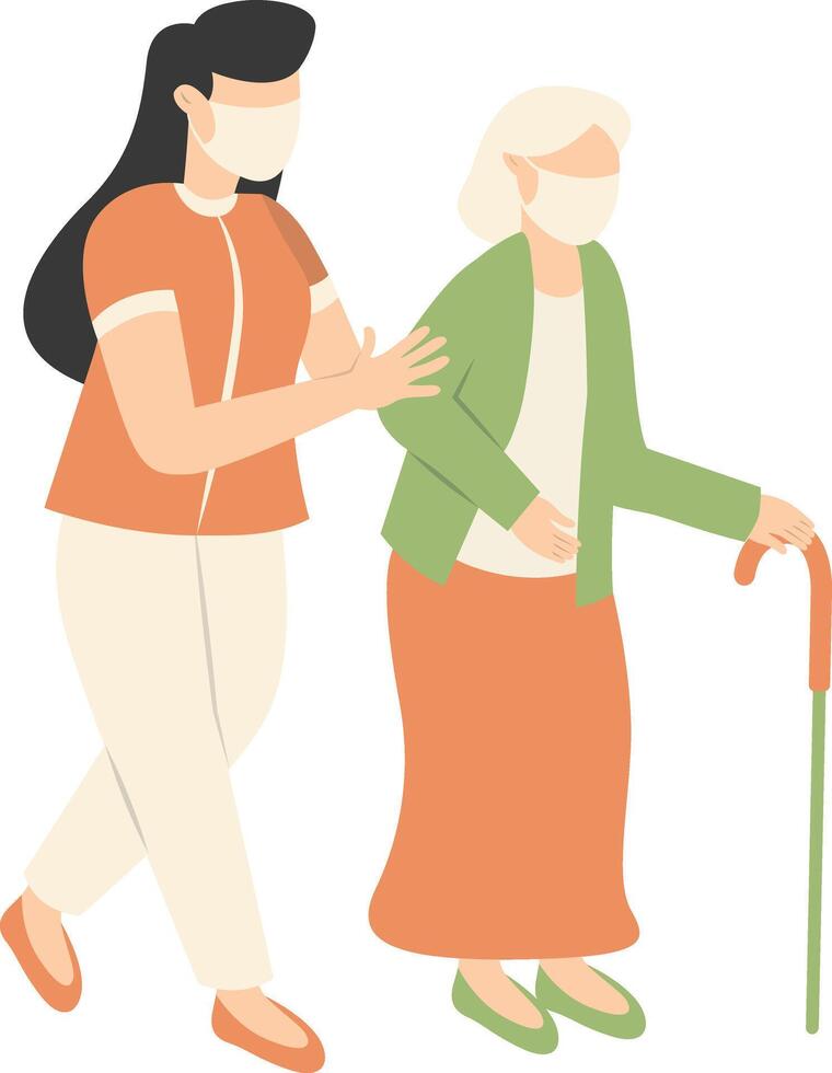 Volunteers Character with Old People, Isolated Flat Illustration. vector