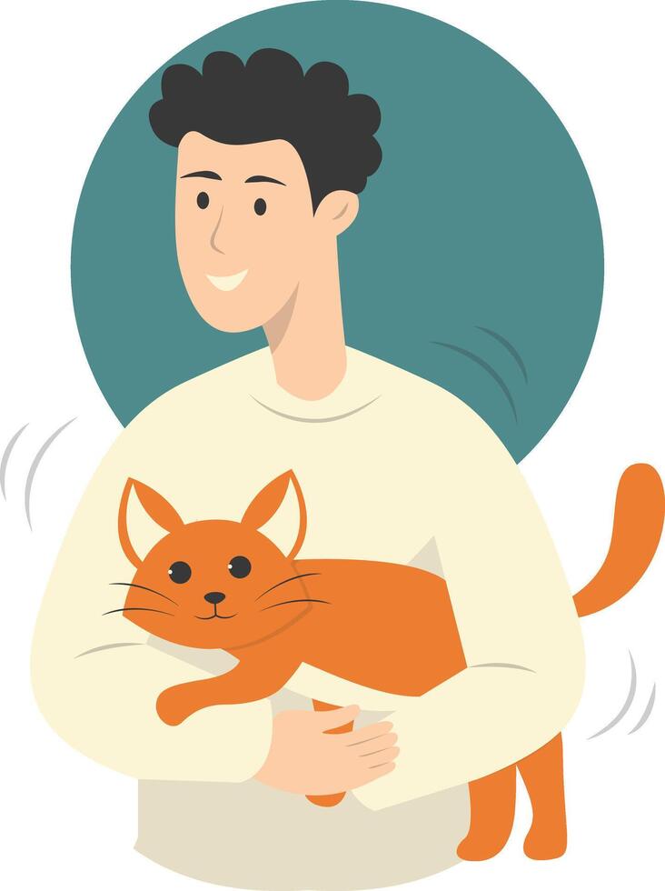 Man Holding Cute Cat Illustration Isolated on White Background. vector