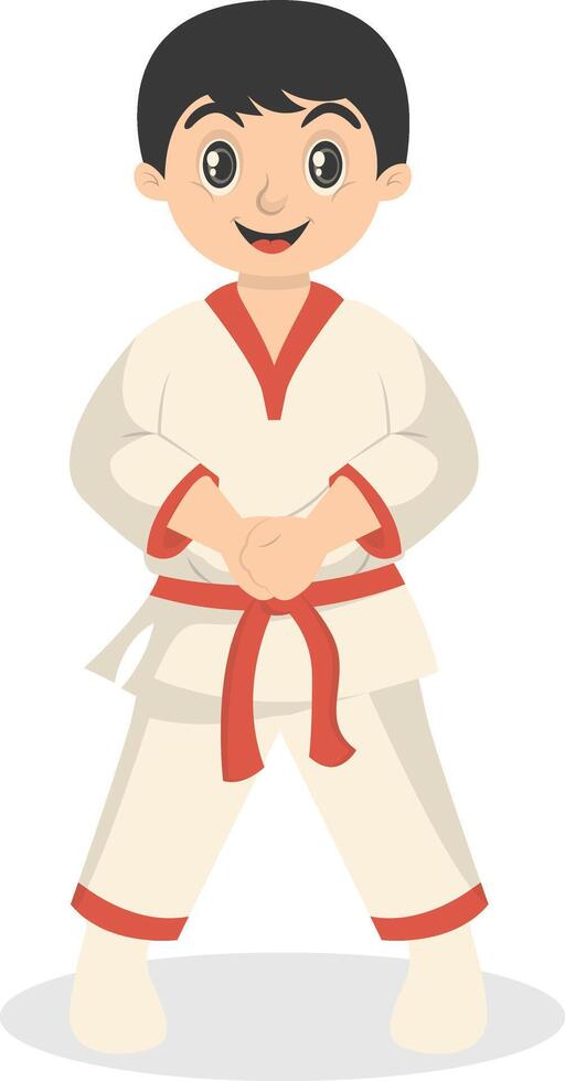 Boy Taekwondo Character on White Background. vector