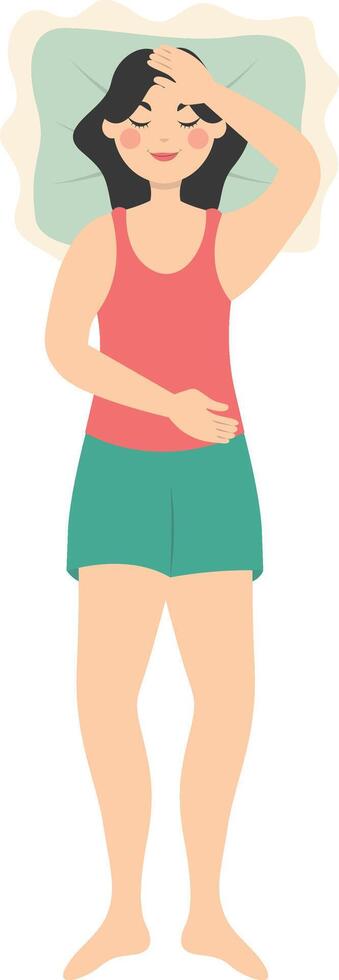 Woman Sleeping Position Illustration with Flat Design. vector