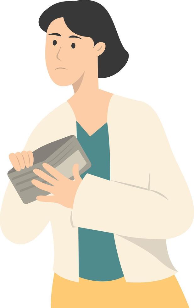 Confused Woman Holding Empty Wallet in Flat Design vector