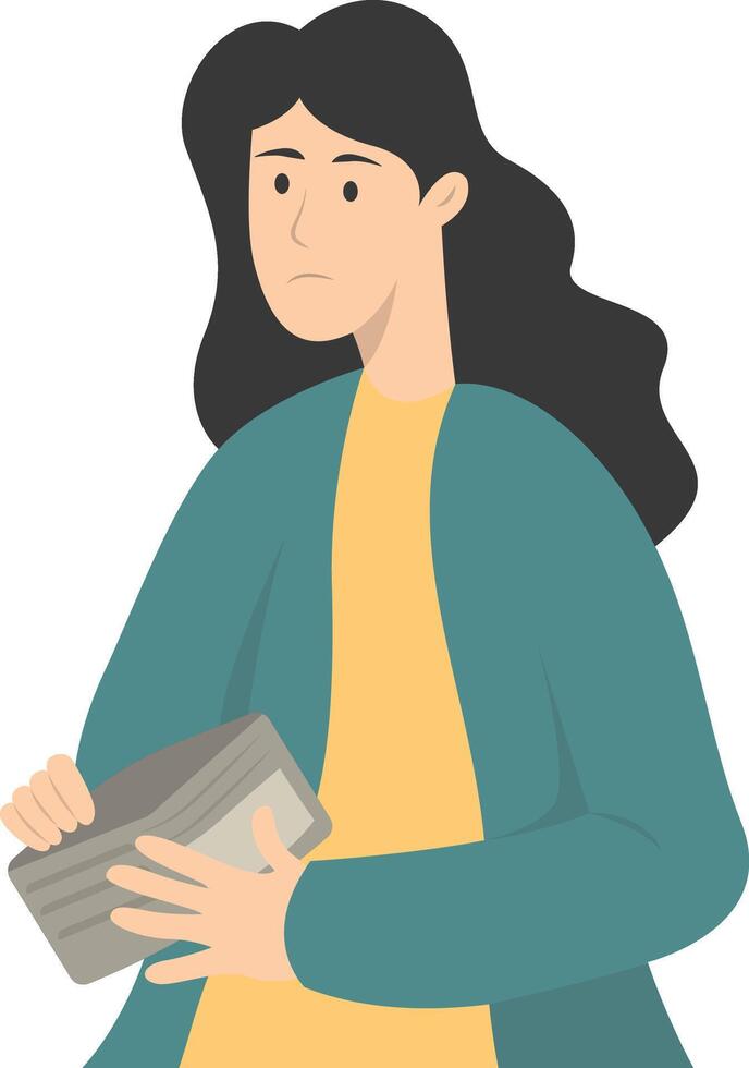 Confused Woman Holding Empty Wallet with Flat Design vector