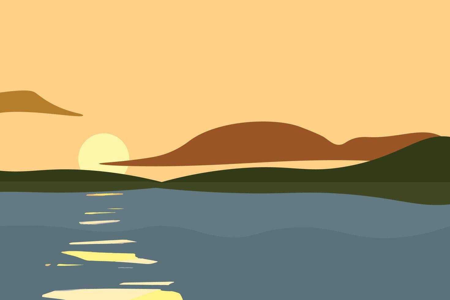 Minimalist style flat design ocean sunset landscape vector