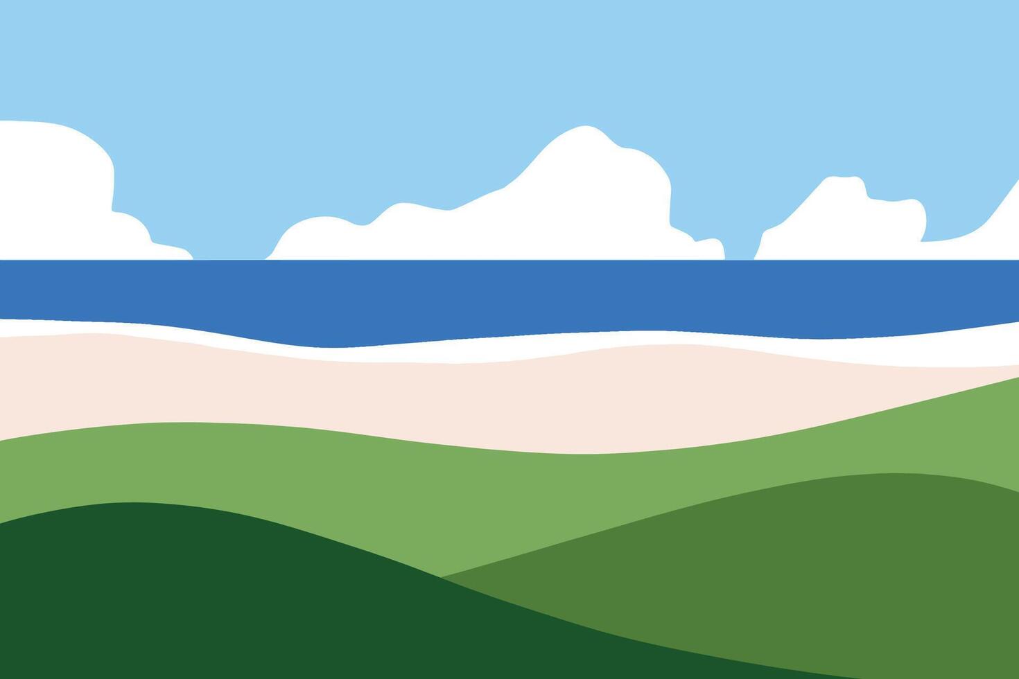 Ocean view from a hill flat minimalist design vector