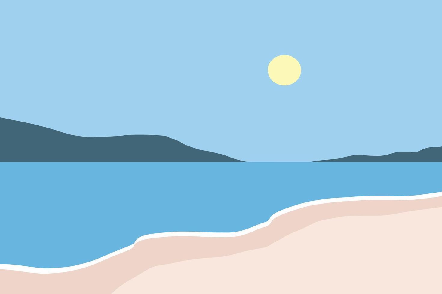 Summer beach with island flat design background vector
