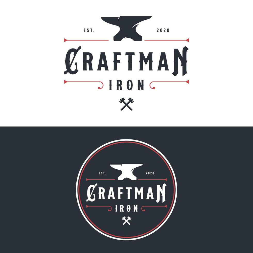Blacksmith logo design elements and vintage retro work tools. vector
